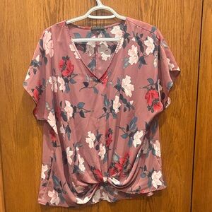 West Kei Floral V-Neck Blouse - Mauve and White